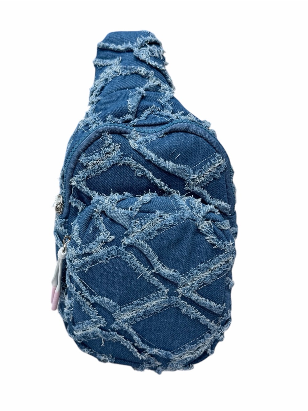 Wildfox Blue Denim Fringe Sling Bag,Distressed Crossbody Backpack Dead Stock nwt